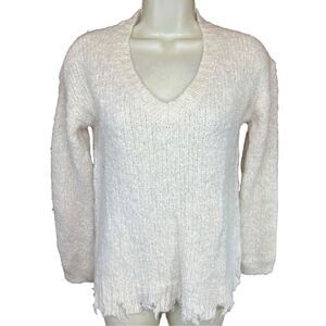 ATM Champ Fuzzy Destroyed Hem V Neck Sweater Size XS